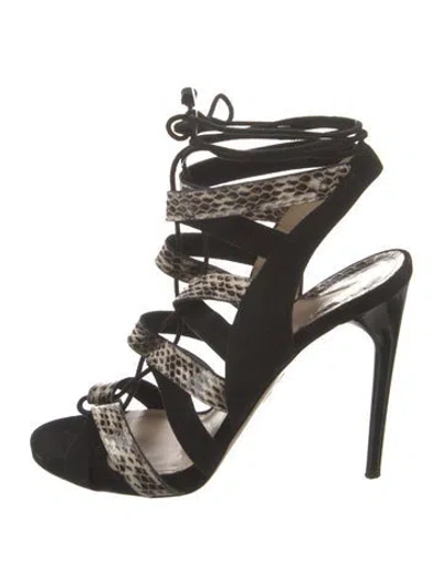 Pre-owned Paul Andrew Suede Animal Print Sandals In Black/neutrals