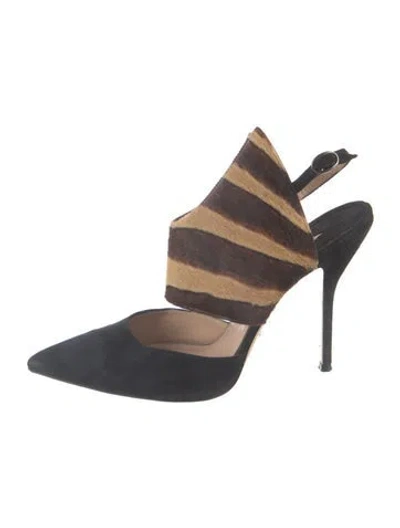 Pre-owned Paul Andrew Suede Animal Print Slingback Pumps In Neutral