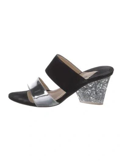 Pre-owned Paul Andrew Suede Colorblock Pattern Slides In Black