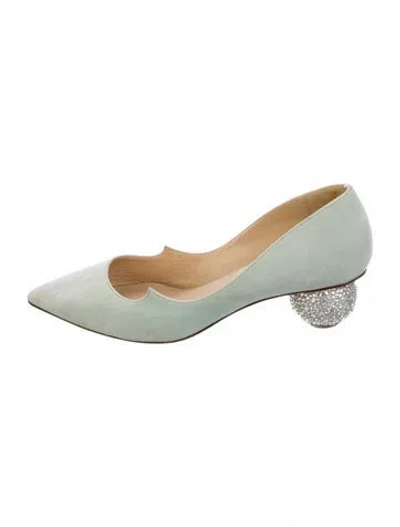 Pre-owned Paul Andrew Suede Crystal Embellishments Pumps In Green