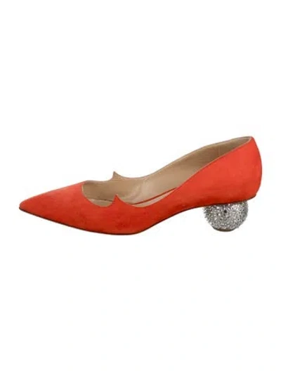 Pre-owned Paul Andrew Suede Crystal Embellishments Pumps In Orange