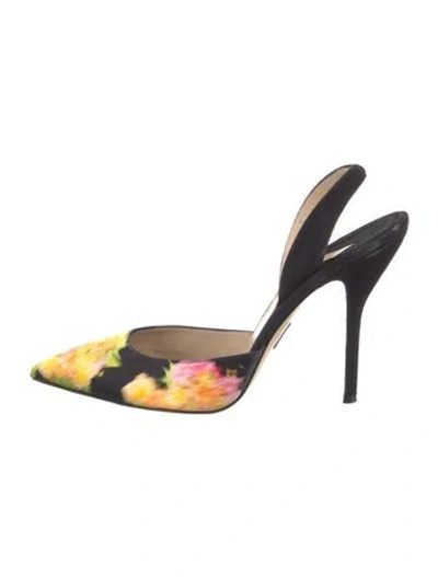 Pre-owned Paul Andrew Suede Floral Print Slingback Pumps In Black