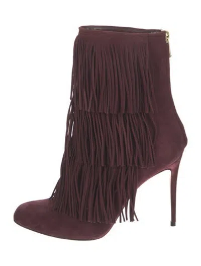 Pre-owned Paul Andrew Suede Fringe Trim Accent Boots In Purple