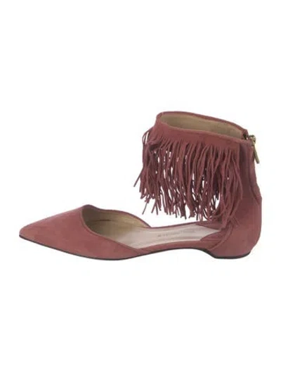 Pre-owned Paul Andrew Suede Fringe Trim Accent Flats In Pink