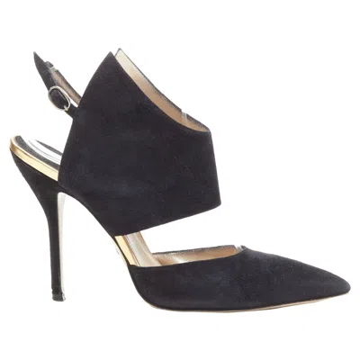 Paul Andrew Suede Pointed Winged Dorsay Pump In Black