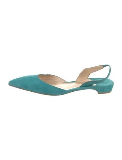 Pre-owned Paul Andrew Suede Slingback Flats In Green