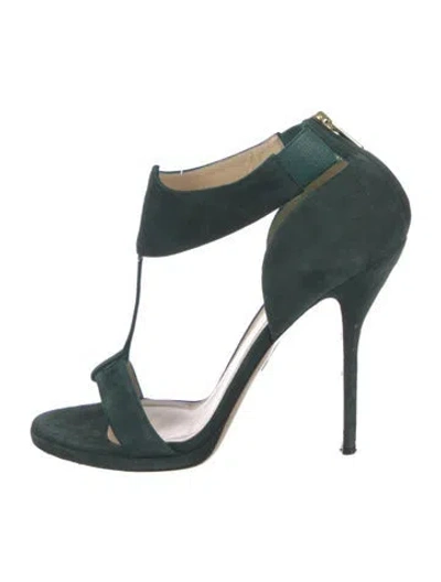 Pre-owned Paul Andrew Suede T-strap Sandals In Green