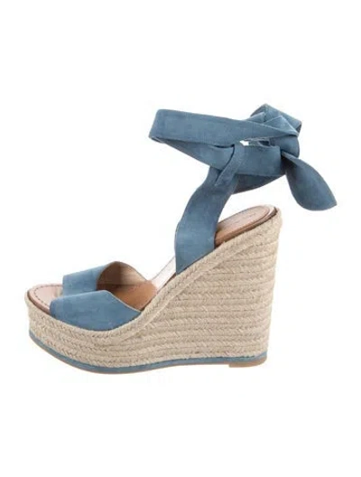 Pre-owned Paul Andrew Suede Tweed Pattern Espadrilles In Blue