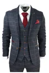 Paul Andrew Thomas Navy 3 Piece Tweed Check Suit In Blue
