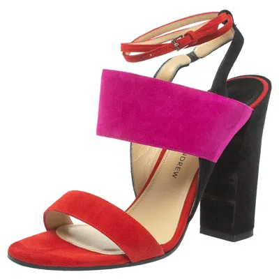 Paul Andrew Tricolor Suede Xiamen Ankle Strap Sandals In Multi