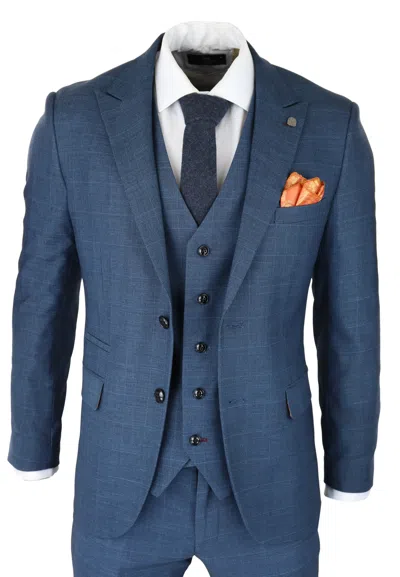 Paul Andrew Viceroy 3 Piece Check Blue Suit