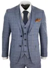 Paul Andrew Victor Blue 3 Piece Suit Check Classic In Blue