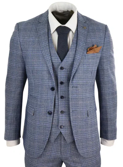 Paul Andrew Victor Blue 3 Piece Suit Check Classic