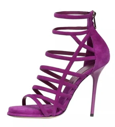 Pre-owned Paul Andrew Women's Ziya Tulip Purple Suede Shoes Sandals High Heels 38.5 8.5