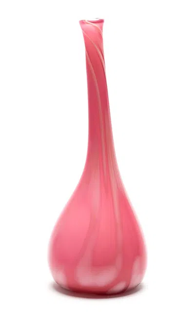 Paul Arnhold Glass - Exclusive Bubblegum Pink Drop Neck Vase With Coral And White Strokes - Pink