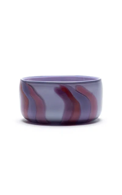 Paul Arnhold Glass - Exclusive Lilac Bowl With Rose; Coral; And Violet Stripes - Purple