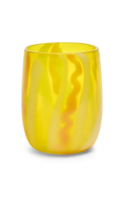 Paul Arnhold Glass - Exclusive Neon Yellow Transparent Vase With White; Yellow; And Flamingo Strokes