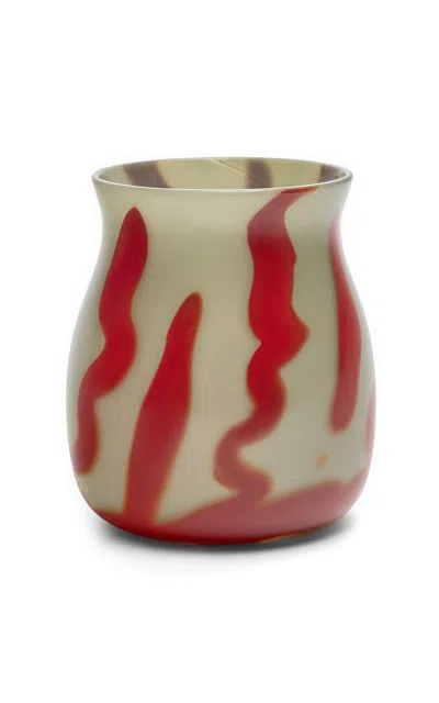 Paul Arnhold Glass - Exclusive Neutral Grey Vase With Oxblood Strokes - Grey In Gray