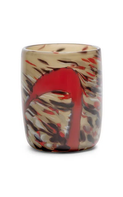 Paul Arnhold Glass - Exclusive Neutral Grey Vase With Red Camouflage Spots And Oxblood Strokes - Gre In Gray