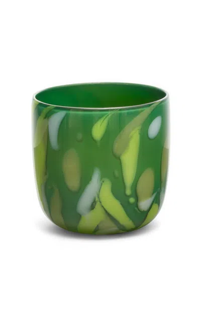 Paul Arnhold Glass - Exclusive Pistachio Green Vase With Dark Green; Jade; And And Lime Green Stroke