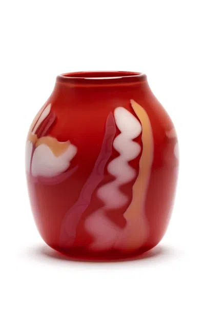 Paul Arnhold Glass - Exclusive Red Vase With White; Coral; And Rose Strokes - Red