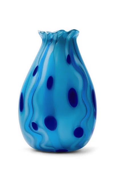 Paul Arnhold Glass - Exclusive Sky Blue Vase With Royal Blue Spots; Powder White And Cornflower Blue