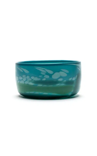 Paul Arnhold Glass - Exclusive Teal Bowl With Seafoam Spots And Jade Strokes - Green