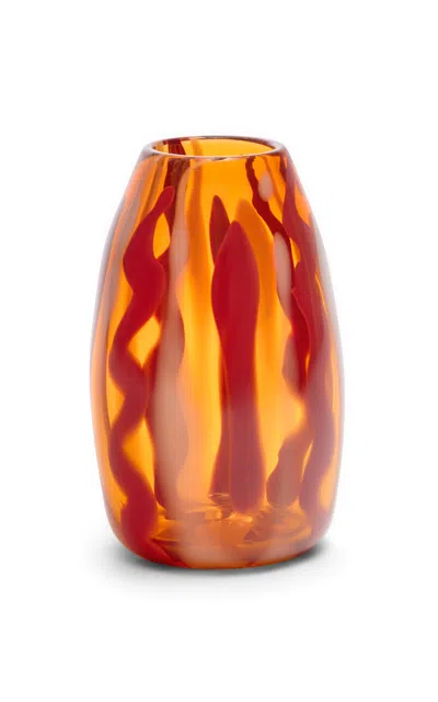 Paul Arnhold Glass - Exclusive Transparent Salmon Pink Vase With White And Oxblood Strokes - Pink