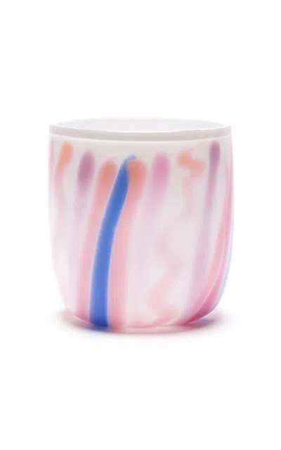 Paul Arnhold Glass - Exclusive White Vase With Flamingo Pink; Sky Blue; And Rose Strokes - White