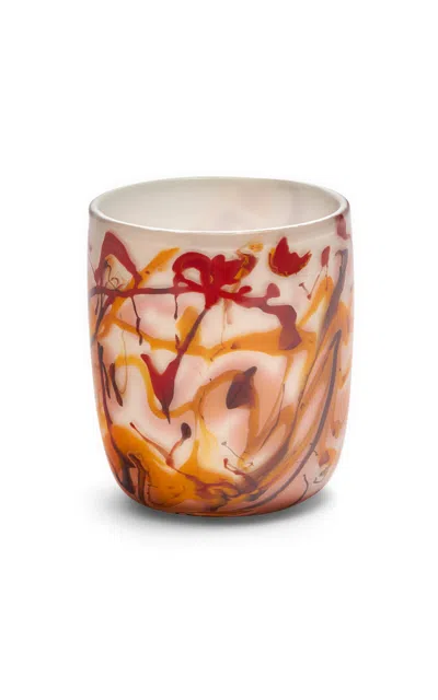 Paul Arnhold Glass - Exclusive White Vase With Flamingo; Sahara; And Oxblood Strokes - White