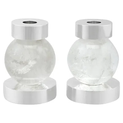 Pre-owned Paul Belvoir Vintage Sterling Silver And Rock Crystal Candle Holders Design Style