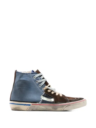 Paul Easterlin Calystar Distressed Panelled Sneakers In Blue