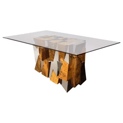 Pre-owned Paul Evans Pe400 Faceted Dining Table In Walnut Burl & Chrome Plated Steel 1970s In Brown