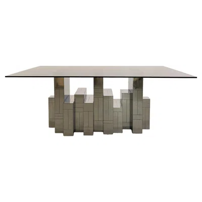 Pre-owned Paul Evans Vintage Mcm  Cityscape Dining Table – Gunmetal Base, Smoke Glass Top In Gray