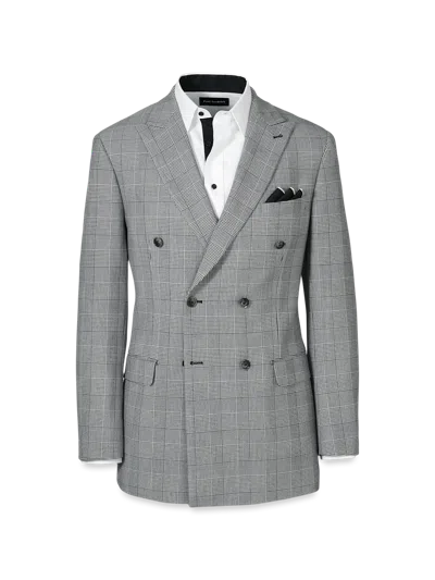 Paul Fredrick Black/white Plaid Houndstooth Double Breasted Peak Lapel Suit Jacket In Gray
