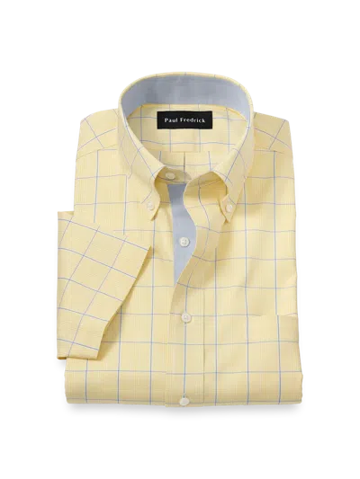 Paul Fredrick Comfort Stretch Non-iron Check Dress Shirt With Contrast Trim In Yellow