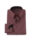 Paul Fredrick Comfort Stretch Non-iron Geometric Dress Shirt With Contrast Trim In Burgundy
