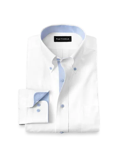 Paul Fredrick Tailored Fit Comfort Stretch Non-iron Solid Dress Shirt With Contrast Trim In White