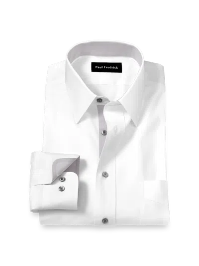 Paul Fredrick Tailored Fit Comfort Stretch Non-iron Solid Dress Shirt With Contrast Trim In White