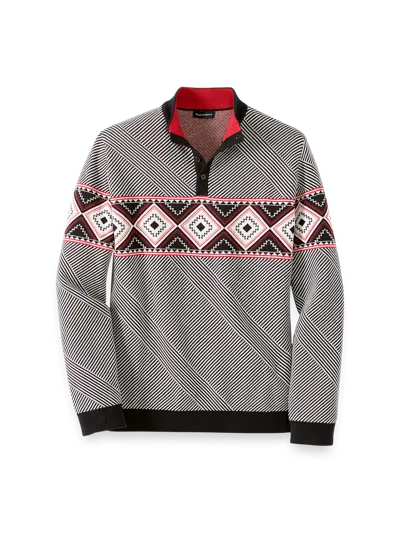 Paul Fredrick Cotton 4-button Mock Neck Sweater In Multi