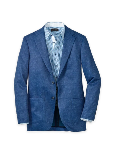 Paul Fredrick Cotton Blend Single Breasted Notch Lapel Knit Sport Coat In Blue