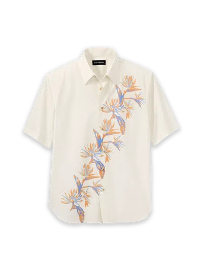 Paul Fredrick Slim Fit Cotton Botanical Casual Shirt In White