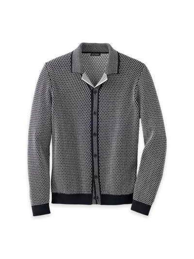 Paul Fredrick Cotton Button Front Camp Sweater In Gray