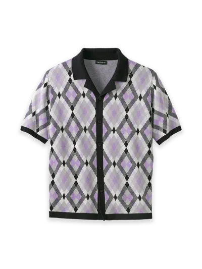 Paul Fredrick Cotton Button Front Camp Sweater In Purple
