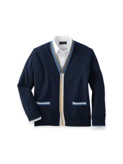 Paul Fredrick Cotton Button Front Cardigan Sweater In Blue