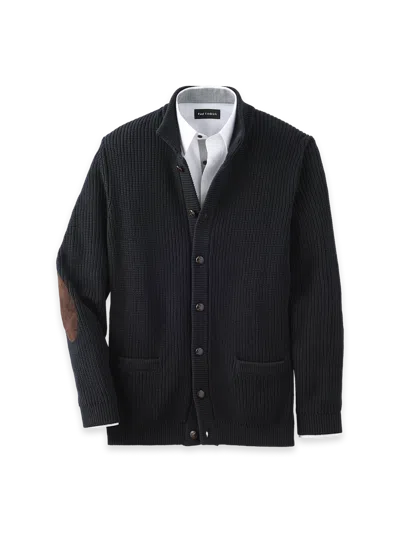 Paul Fredrick Cotton Button Front Cardigan With Stand Up Collar Sweater In Black