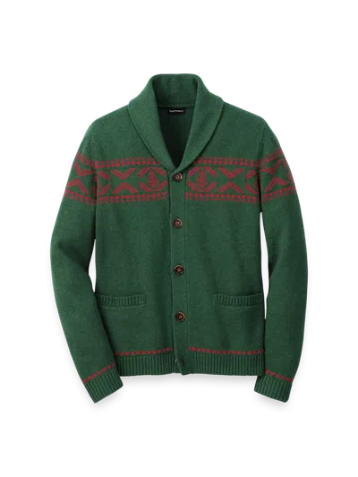 Paul Fredrick Cotton Button Front Fair Isle Shawl Collar Cardigan Sweater In Green