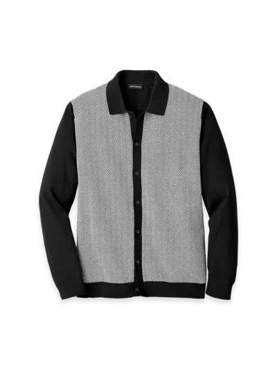 Paul Fredrick Cotton Button Front Polo In Black