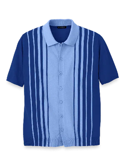 Paul Fredrick Cotton Button Front Polo In Blue