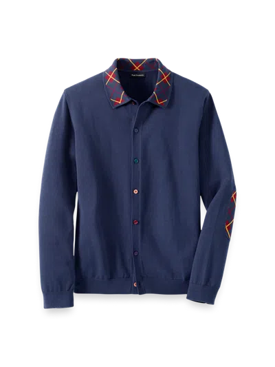 Paul Fredrick Cotton Button Front Polo In Blue